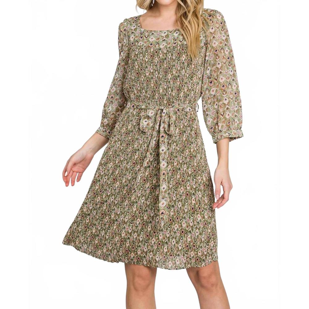 NEW ELLEBORN chiffon pleated dress in green